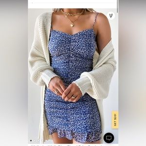 Lulus Blue Ruched Floral Dress. NWT